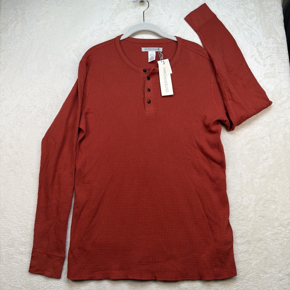 Outerknown Waffle Knit Thermal Henley Shirt Men's Medium Surf Casual NWT